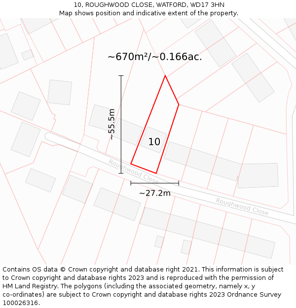 10, ROUGHWOOD CLOSE, WATFORD, WD17 3HN: Plot and title map