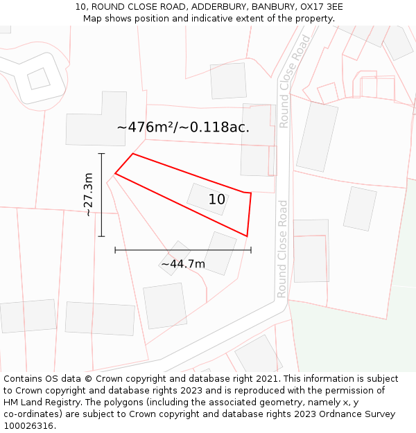 10, ROUND CLOSE ROAD, ADDERBURY, BANBURY, OX17 3EE: Plot and title map