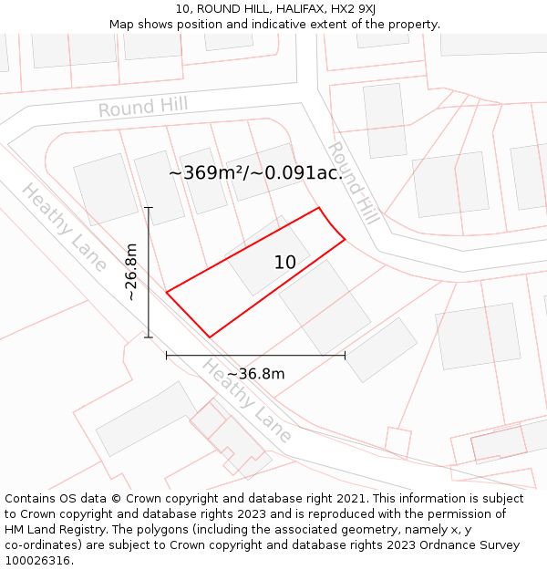 10, ROUND HILL, HALIFAX, HX2 9XJ: Plot and title map