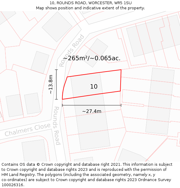 10, ROUNDS ROAD, WORCESTER, WR5 1SU: Plot and title map