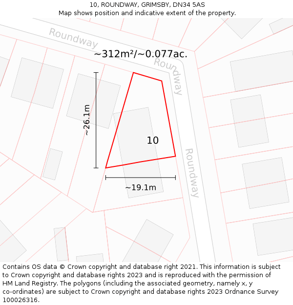 10, ROUNDWAY, GRIMSBY, DN34 5AS: Plot and title map