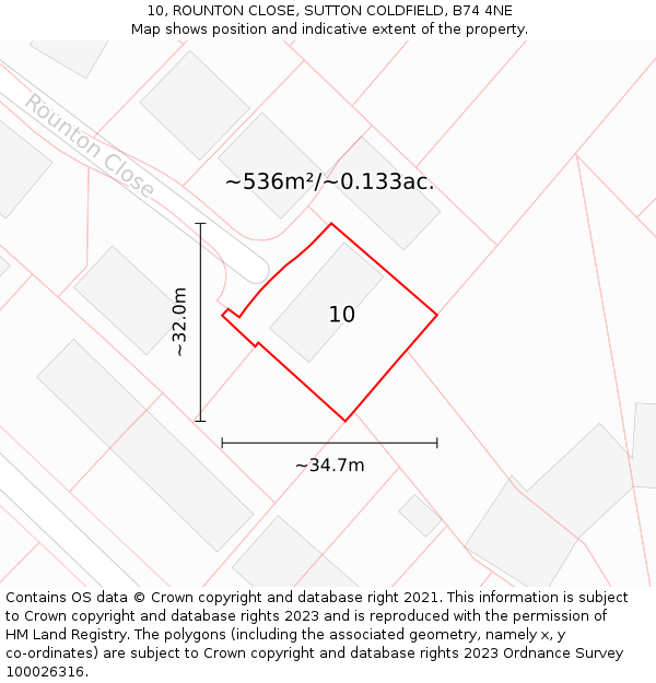 10, ROUNTON CLOSE, SUTTON COLDFIELD, B74 4NE: Plot and title map