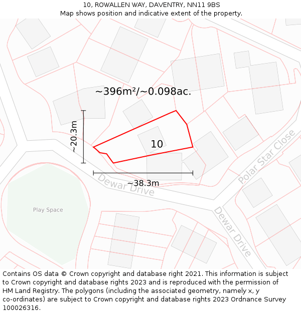 10, ROWALLEN WAY, DAVENTRY, NN11 9BS: Plot and title map