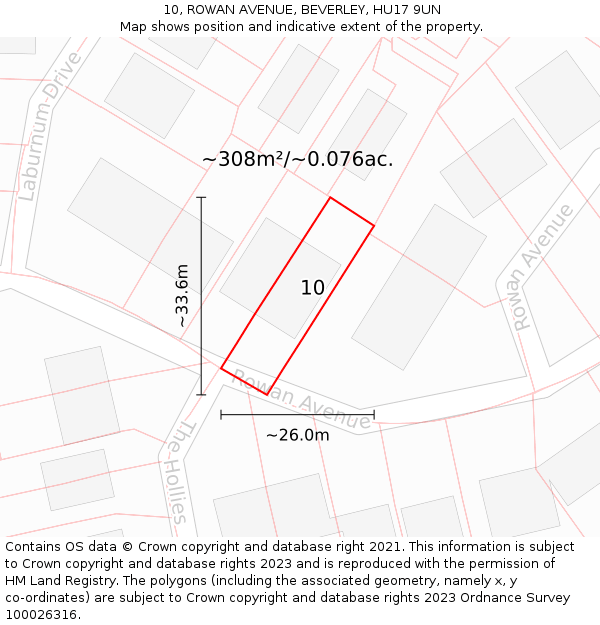 10, ROWAN AVENUE, BEVERLEY, HU17 9UN: Plot and title map