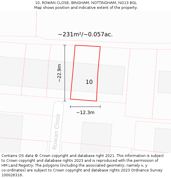 10, ROWAN CLOSE, BINGHAM, NOTTINGHAM, NG13 8GL: Plot and title map