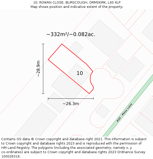 10, ROWAN CLOSE, BURSCOUGH, ORMSKIRK, L40 4LP: Plot and title map