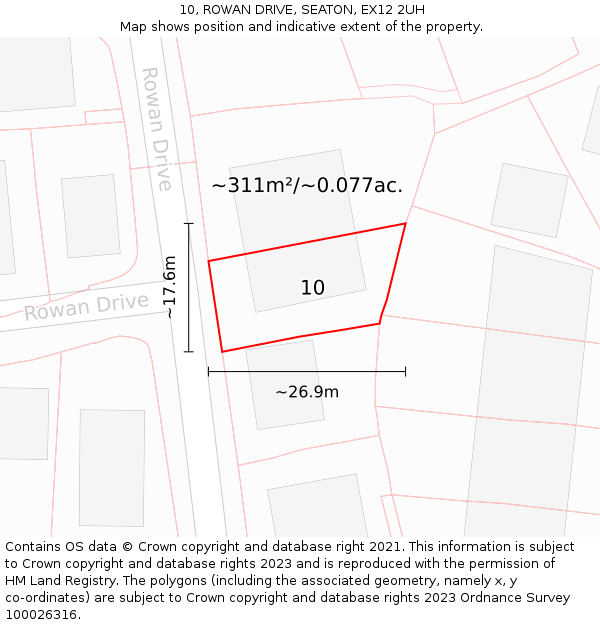 10, ROWAN DRIVE, SEATON, EX12 2UH: Plot and title map