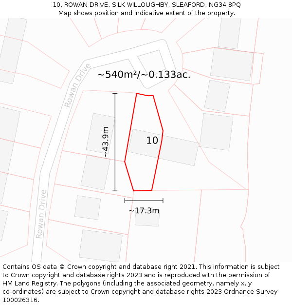 10, ROWAN DRIVE, SILK WILLOUGHBY, SLEAFORD, NG34 8PQ: Plot and title map