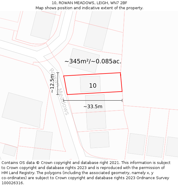 10, ROWAN MEADOWS, LEIGH, WN7 2BF: Plot and title map