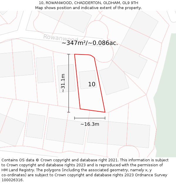 10, ROWANWOOD, CHADDERTON, OLDHAM, OL9 9TH: Plot and title map