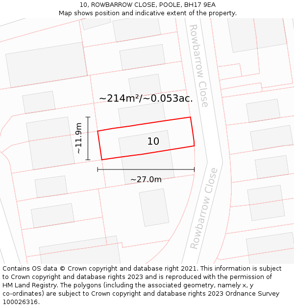 10, ROWBARROW CLOSE, POOLE, BH17 9EA: Plot and title map