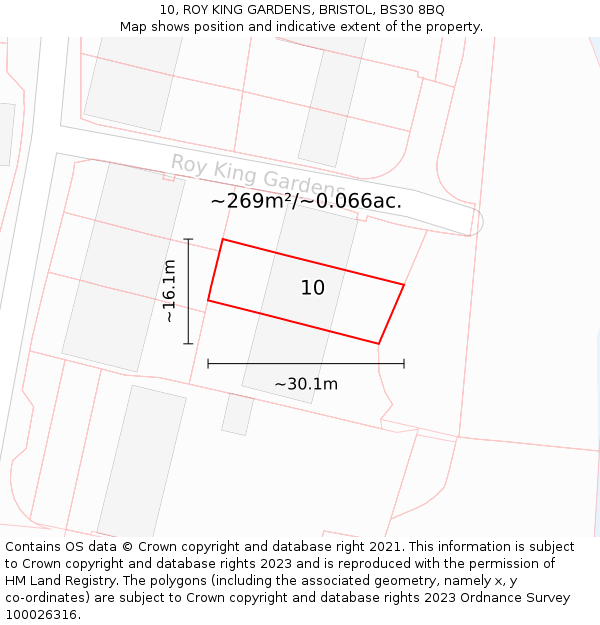 10, ROY KING GARDENS, BRISTOL, BS30 8BQ: Plot and title map