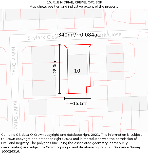 10, RUBIN DRIVE, CREWE, CW1 3GF: Plot and title map