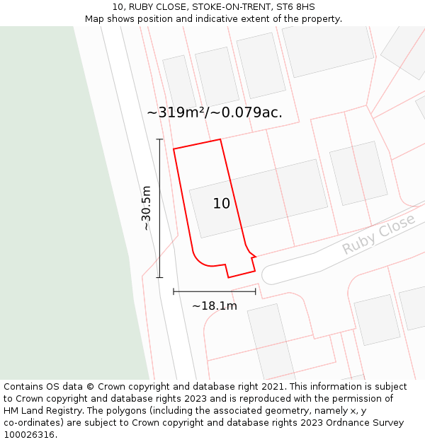 10, RUBY CLOSE, STOKE-ON-TRENT, ST6 8HS: Plot and title map