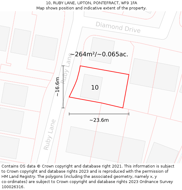 10, RUBY LANE, UPTON, PONTEFRACT, WF9 1FA: Plot and title map