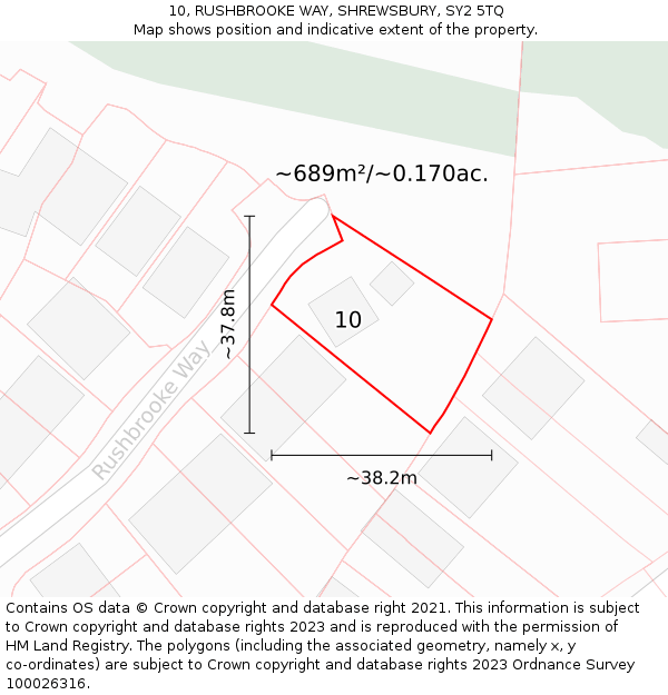 10, RUSHBROOKE WAY, SHREWSBURY, SY2 5TQ: Plot and title map