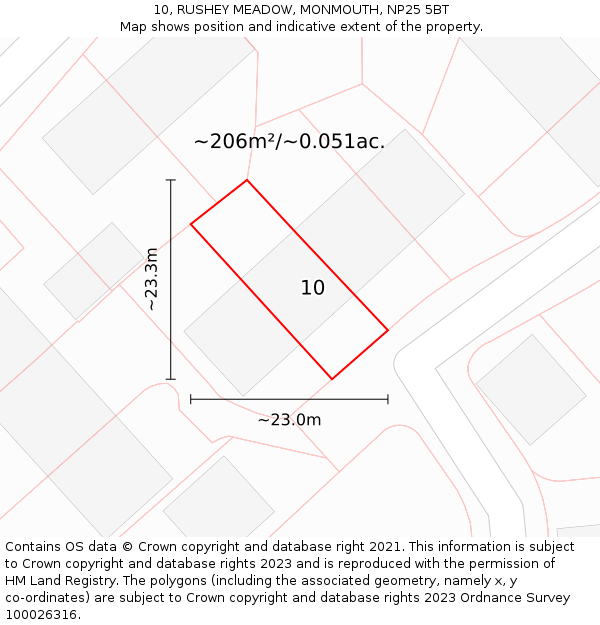 10, RUSHEY MEADOW, MONMOUTH, NP25 5BT: Plot and title map