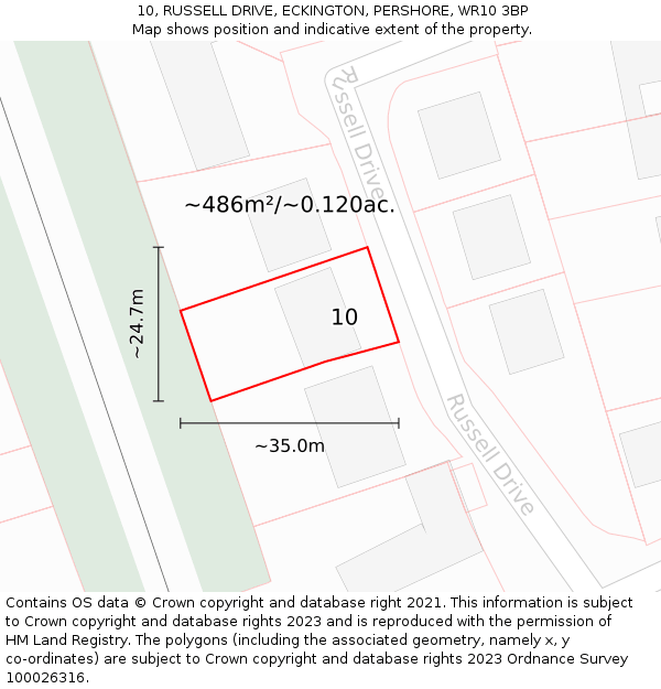 10, RUSSELL DRIVE, ECKINGTON, PERSHORE, WR10 3BP: Plot and title map