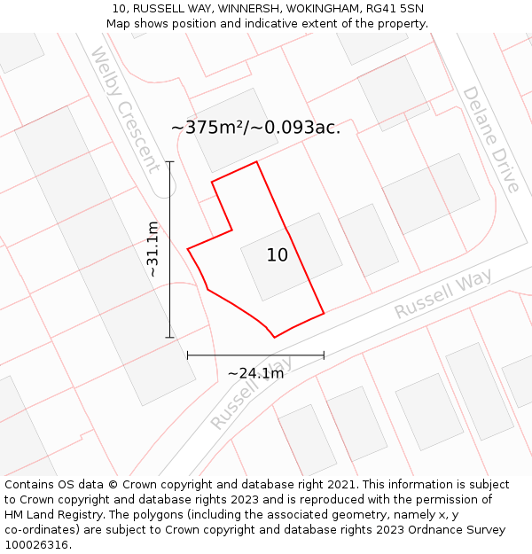 10, RUSSELL WAY, WINNERSH, WOKINGHAM, RG41 5SN: Plot and title map