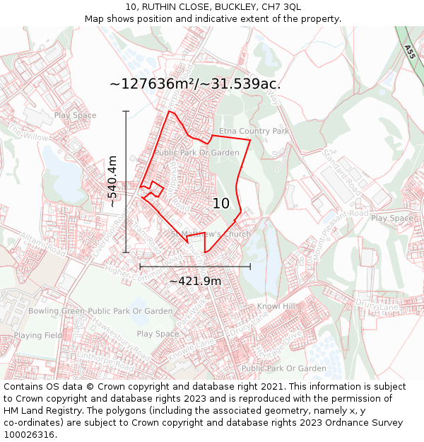 10, RUTHIN CLOSE, BUCKLEY, CH7 3QL: Plot and title map