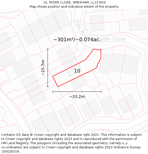 10, RYDER CLOSE, WREXHAM, LL13 9GS: Plot and title map