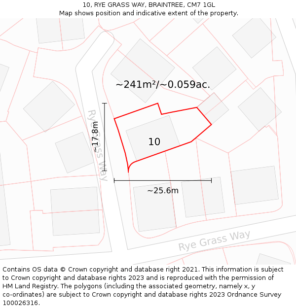 10, RYE GRASS WAY, BRAINTREE, CM7 1GL: Plot and title map