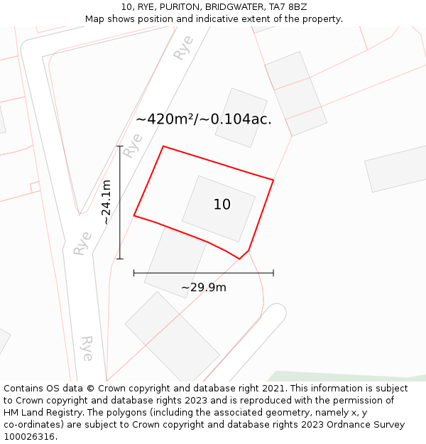 10, RYE, PURITON, BRIDGWATER, TA7 8BZ: Plot and title map