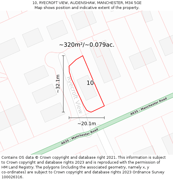 10, RYECROFT VIEW, AUDENSHAW, MANCHESTER, M34 5GE: Plot and title map