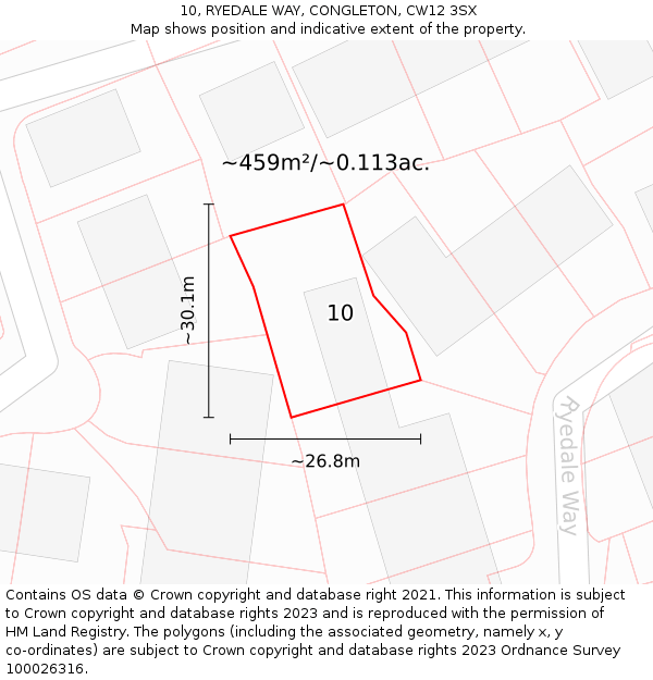 10, RYEDALE WAY, CONGLETON, CW12 3SX: Plot and title map