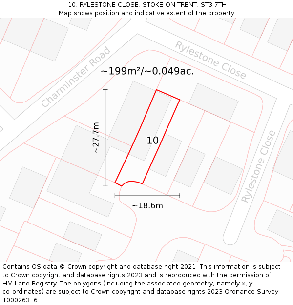 10, RYLESTONE CLOSE, STOKE-ON-TRENT, ST3 7TH: Plot and title map