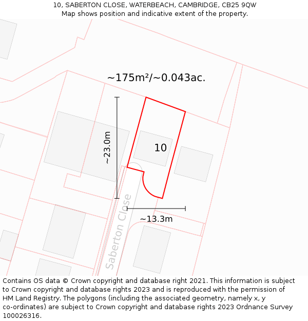 10, SABERTON CLOSE, WATERBEACH, CAMBRIDGE, CB25 9QW: Plot and title map