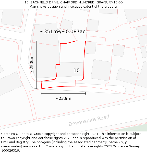 10, SACHFIELD DRIVE, CHAFFORD HUNDRED, GRAYS, RM16 6QJ: Plot and title map