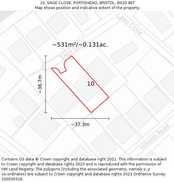 10, SAGE CLOSE, PORTISHEAD, BRISTOL, BS20 8ET: Plot and title map