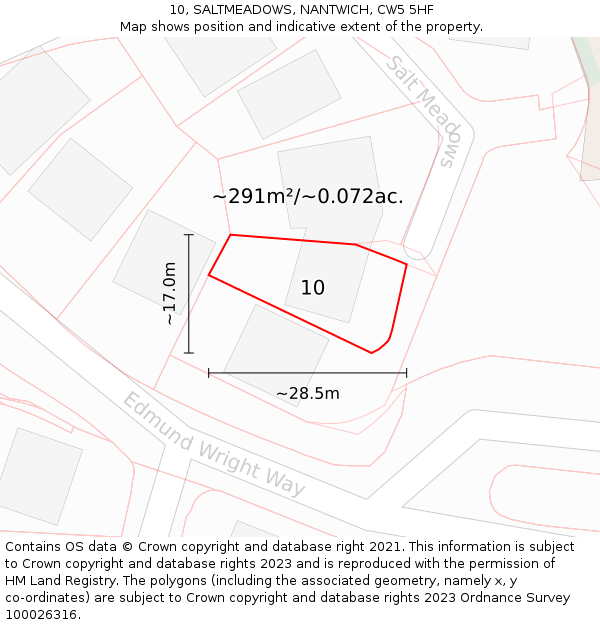 10, SALTMEADOWS, NANTWICH, CW5 5HF: Plot and title map