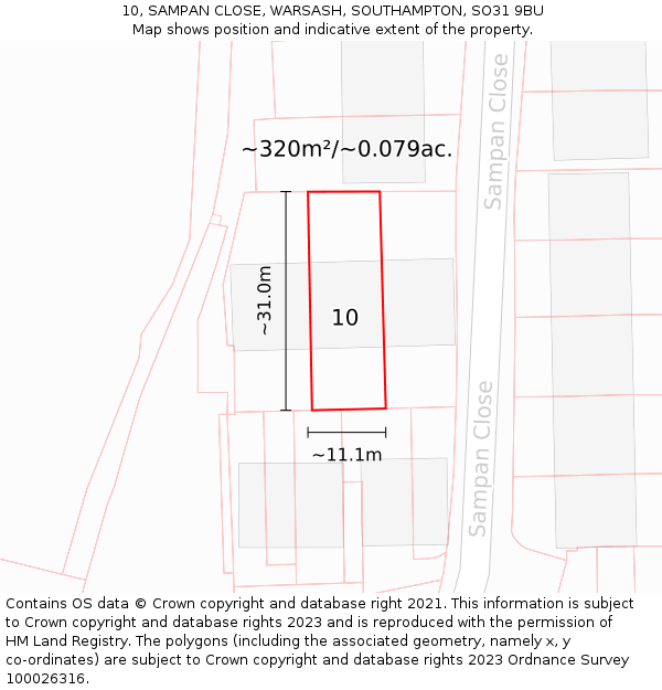 10, SAMPAN CLOSE, WARSASH, SOUTHAMPTON, SO31 9BU: Plot and title map