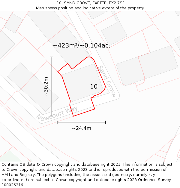 10, SAND GROVE, EXETER, EX2 7SF: Plot and title map