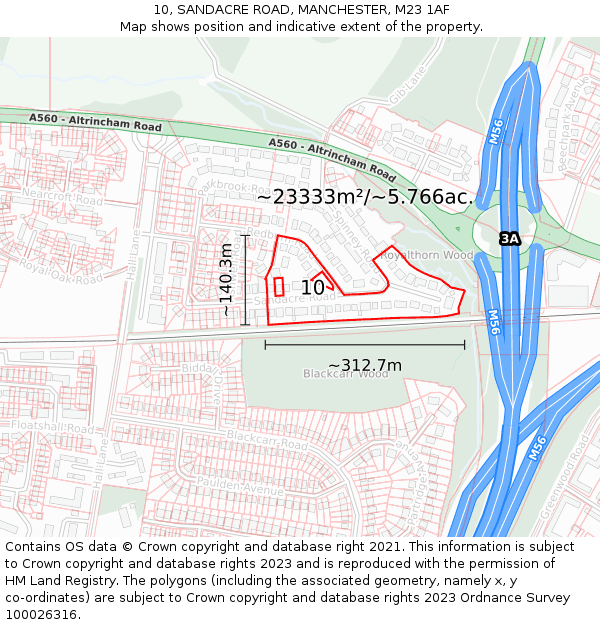 10, SANDACRE ROAD, MANCHESTER, M23 1AF: Plot and title map