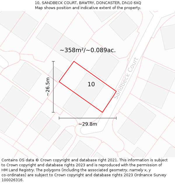 10, SANDBECK COURT, BAWTRY, DONCASTER, DN10 6XQ: Plot and title map