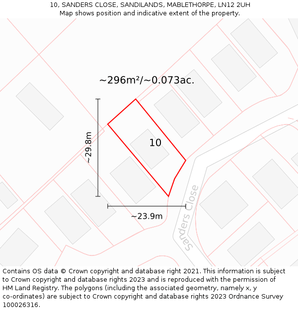 10, SANDERS CLOSE, SANDILANDS, MABLETHORPE, LN12 2UH: Plot and title map