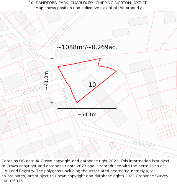 10, SANDFORD PARK, CHARLBURY, CHIPPING NORTON, OX7 3TH: Plot and title map