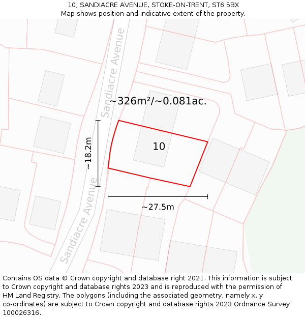 10, SANDIACRE AVENUE, STOKE-ON-TRENT, ST6 5BX: Plot and title map