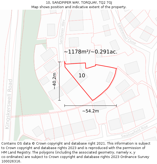 10, SANDPIPER WAY, TORQUAY, TQ2 7GJ: Plot and title map