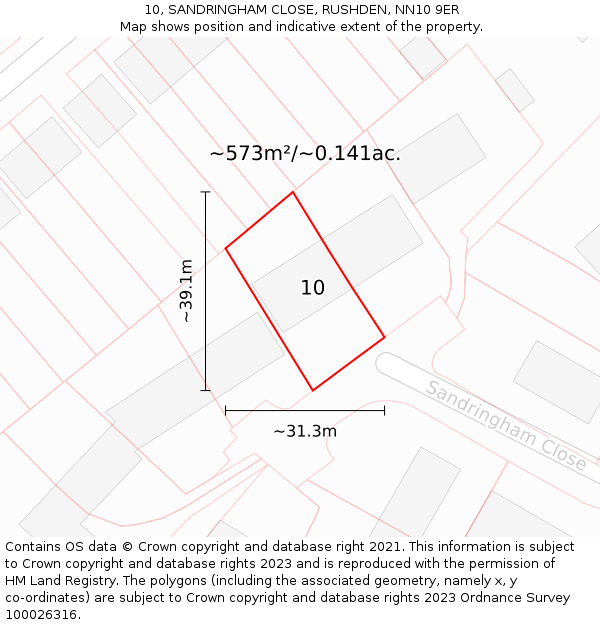 10, SANDRINGHAM CLOSE, RUSHDEN, NN10 9ER: Plot and title map