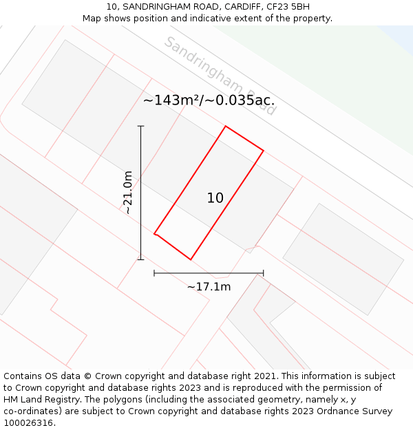 10, SANDRINGHAM ROAD, CARDIFF, CF23 5BH: Plot and title map