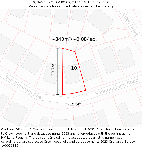 10, SANDRINGHAM ROAD, MACCLESFIELD, SK10 1QB: Plot and title map