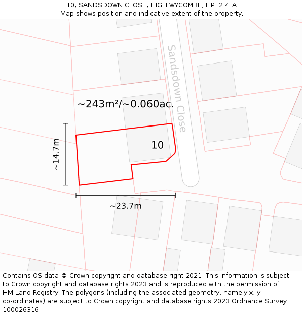 10, SANDSDOWN CLOSE, HIGH WYCOMBE, HP12 4FA: Plot and title map