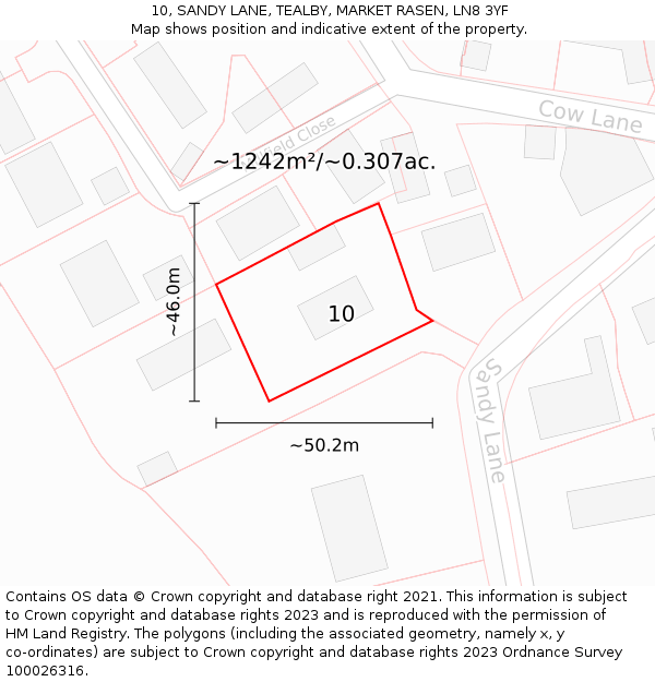 10, SANDY LANE, TEALBY, MARKET RASEN, LN8 3YF: Plot and title map