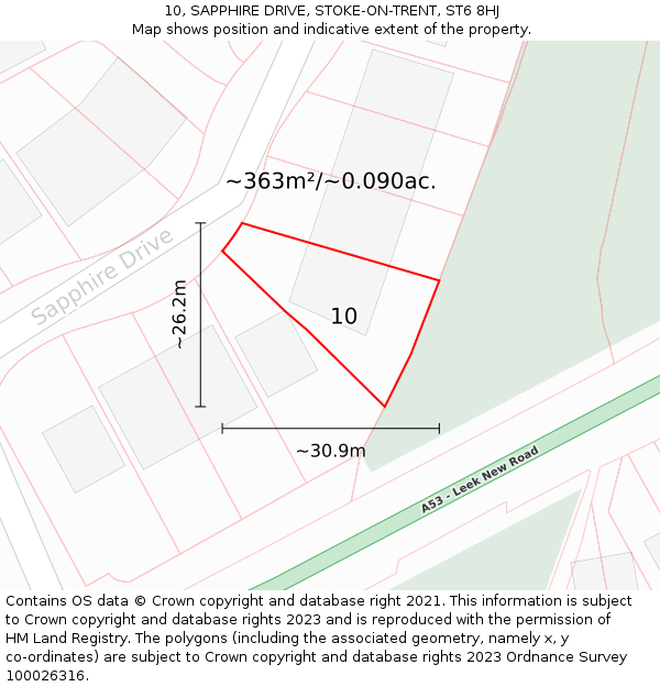 10, SAPPHIRE DRIVE, STOKE-ON-TRENT, ST6 8HJ: Plot and title map