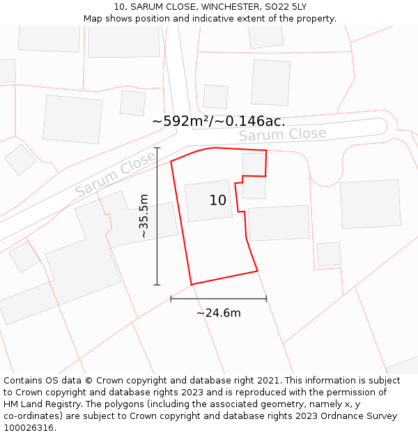 10, SARUM CLOSE, WINCHESTER, SO22 5LY: Plot and title map