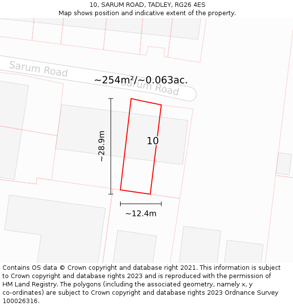 10, SARUM ROAD, TADLEY, RG26 4ES: Plot and title map